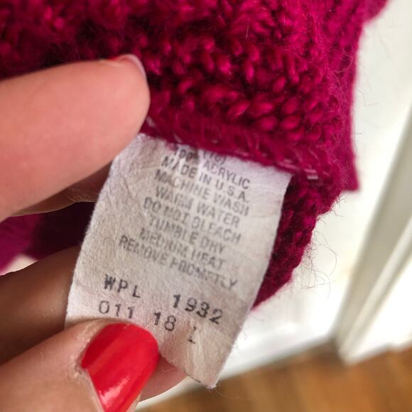 VTG Garland Knit Sweater L 70s 80s Raspberry Pink Boxy USA Made Minimalist - Picture 6 of 8